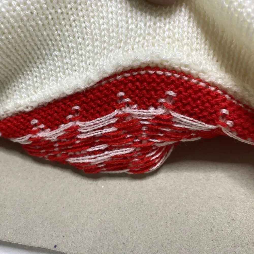 2 VTG NOS‎ Santa Christmas Cap Hat Stocking Red Knit Snowflakes Pom Pom Sweater